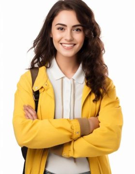 A happy woman student with arms crossed _ Premium AI-generated image
